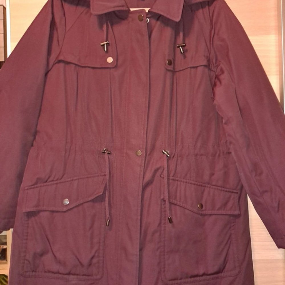 M&S Plum hooded coat Size L/18